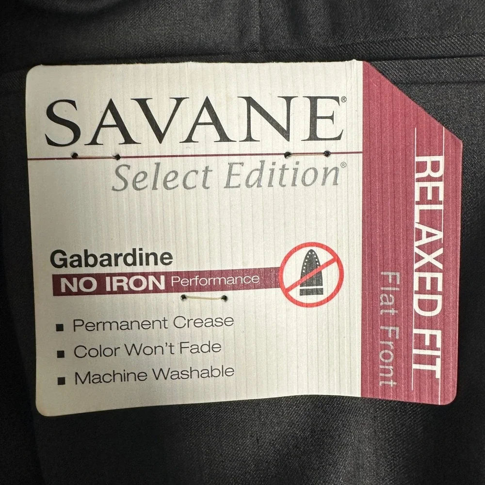 NEW Savane Select Edition Pants Men 36X34 Dark Grey Relaxed Fit Dress Flat Front